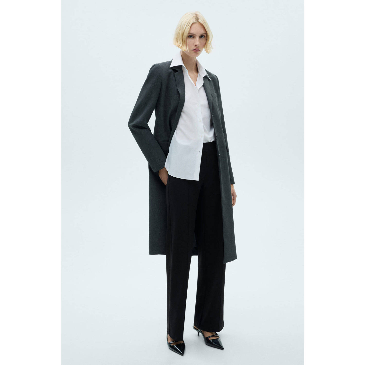 Mango straight regular waist broek zwart