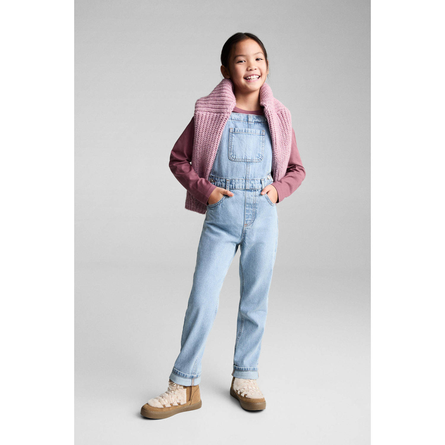 Mango Kids tuinbroek light blue denim