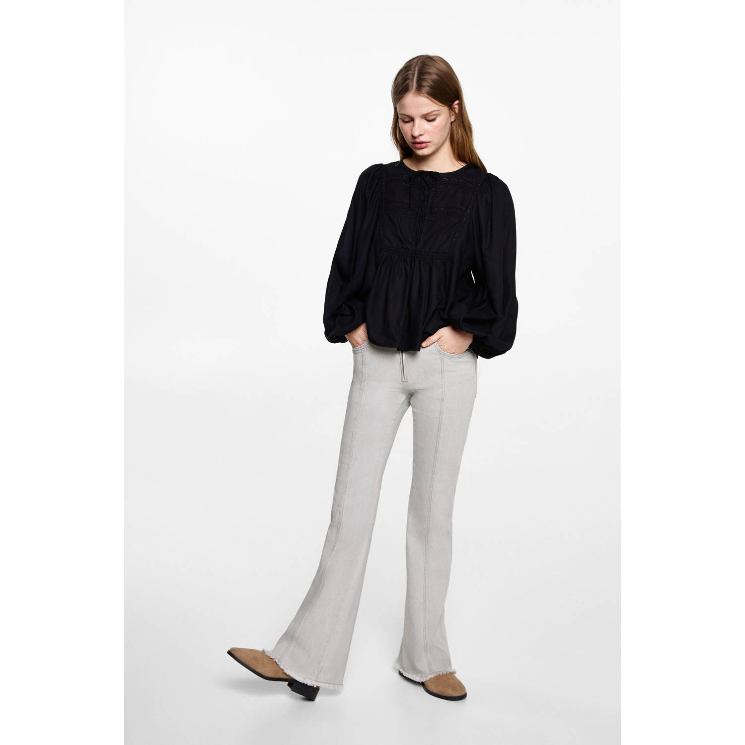 MANGO TEEN wide leg jeans grey denim