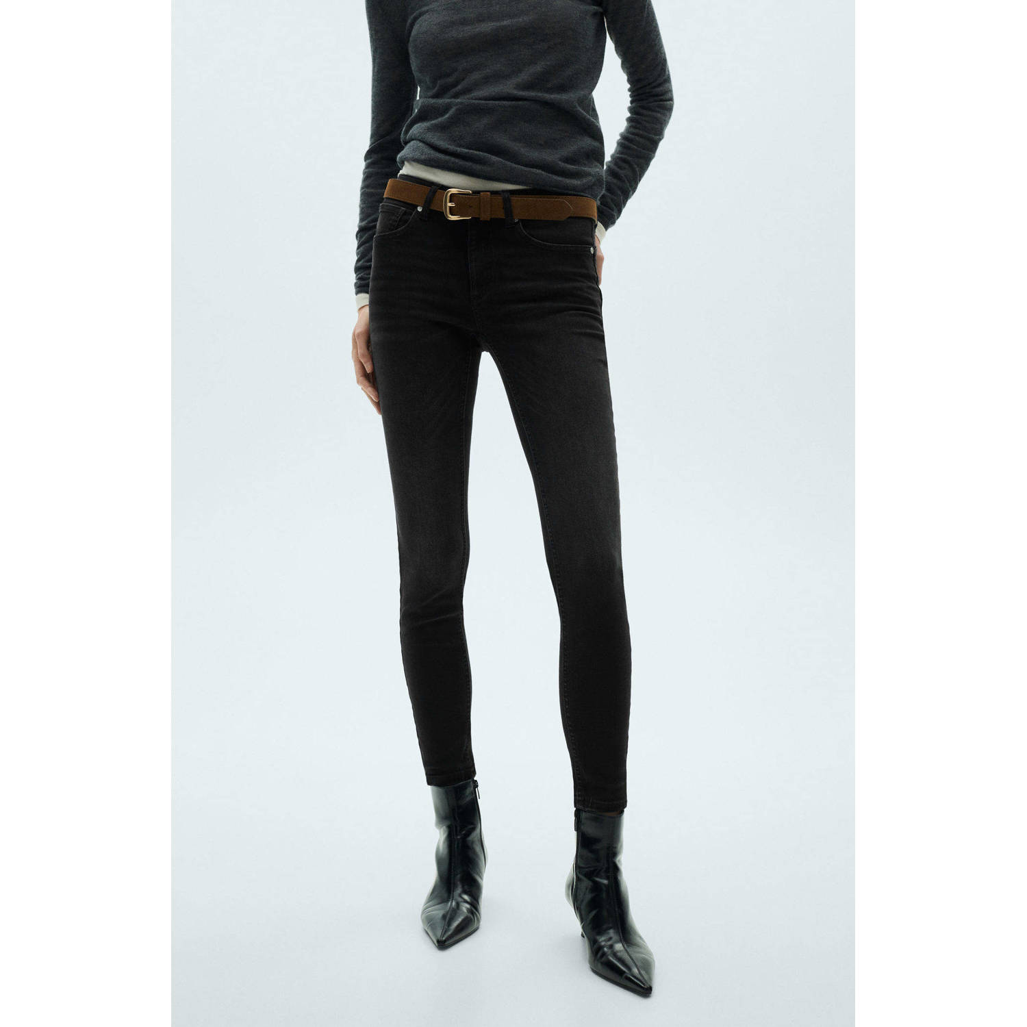Mango regular waist skinny jeans black denim