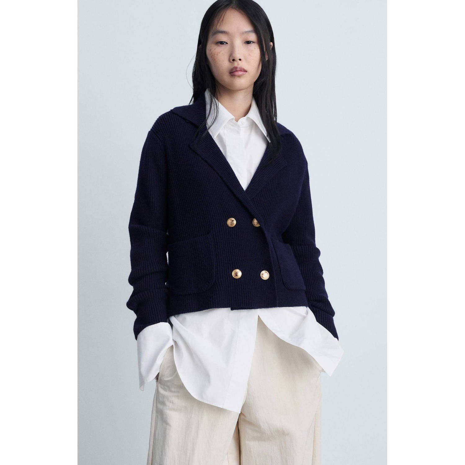 Mango gebreid vest donkerblauw