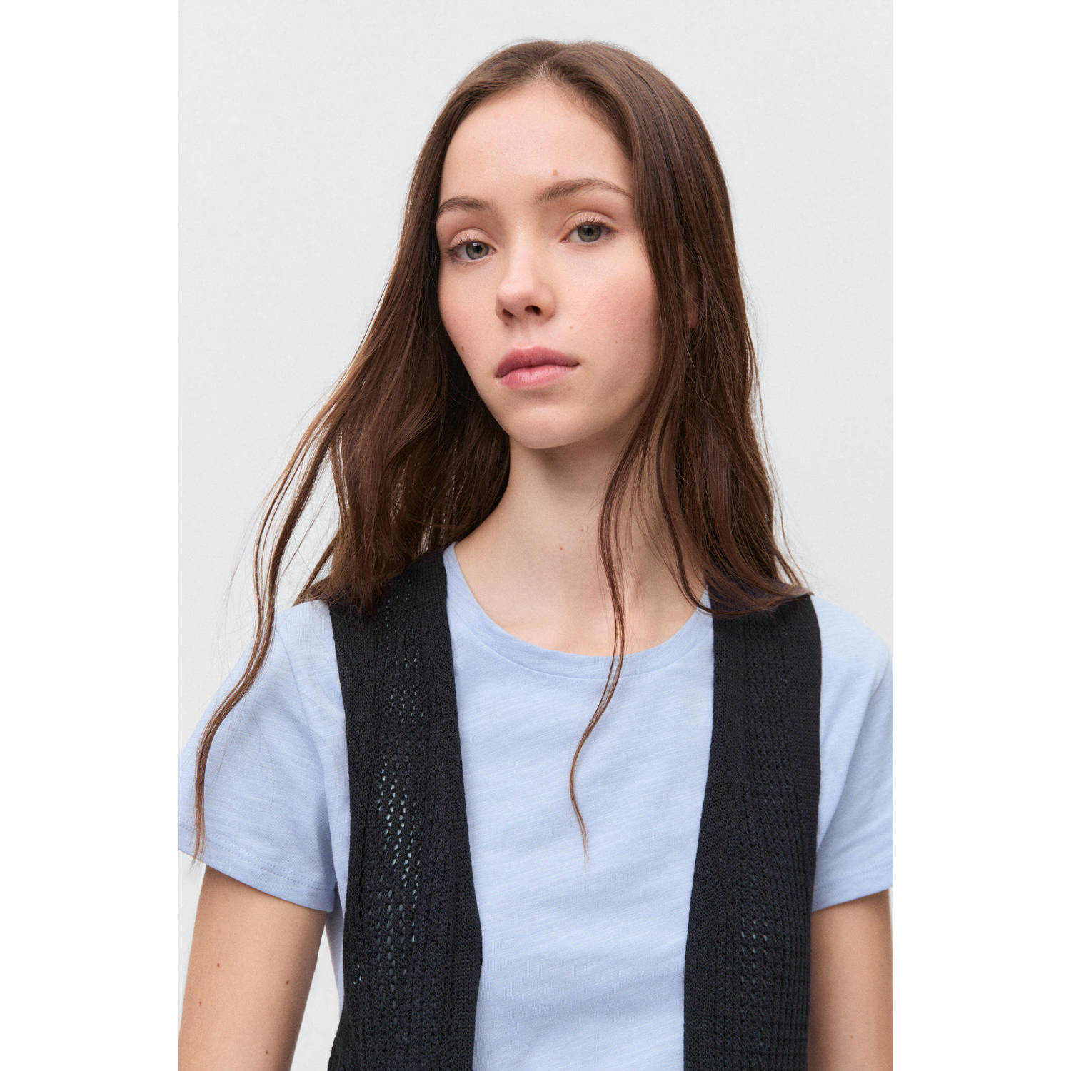 MANGO TEEN lang vest donkerblauw gehaakt