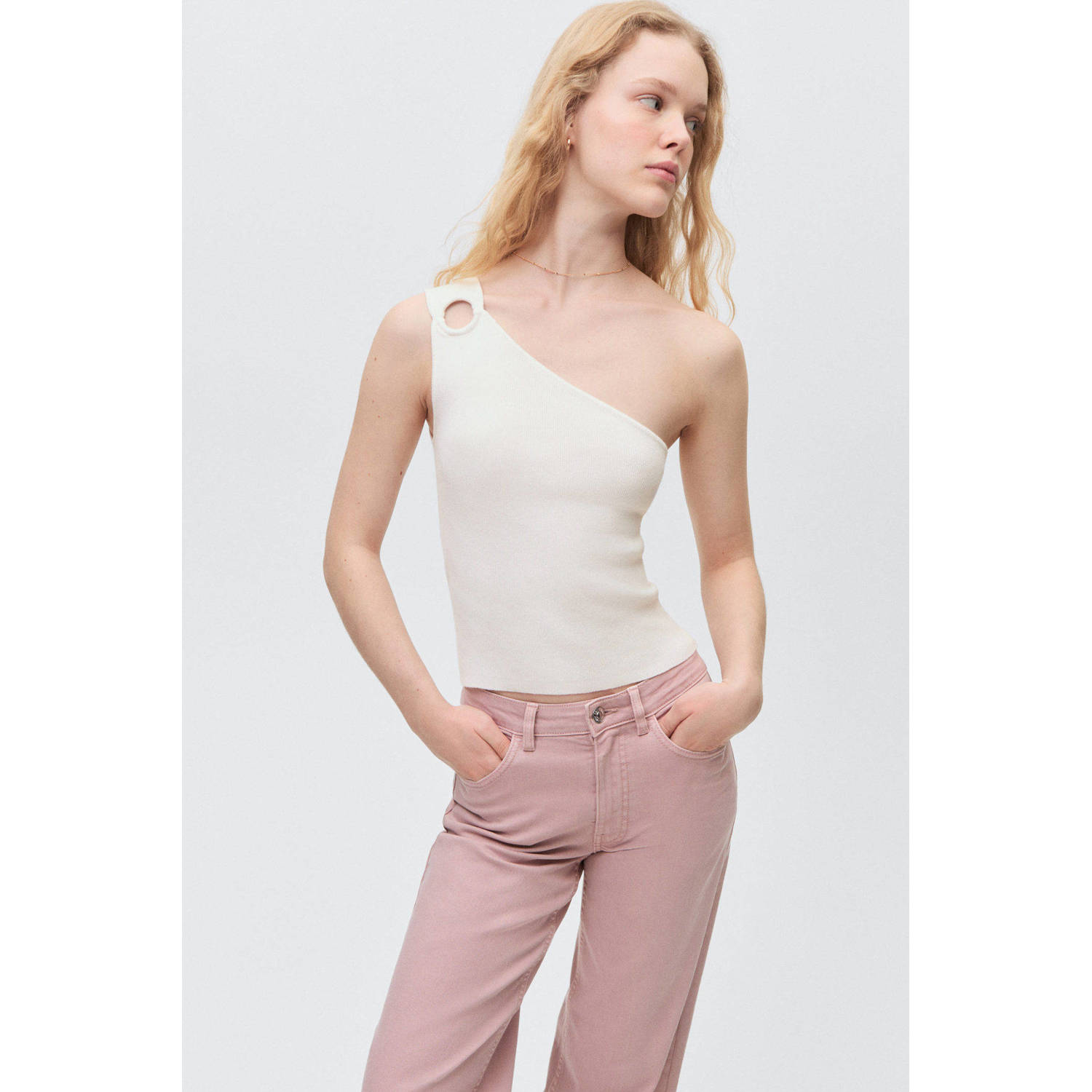 MANGO TEEN one shoulder top wit rib gebreid