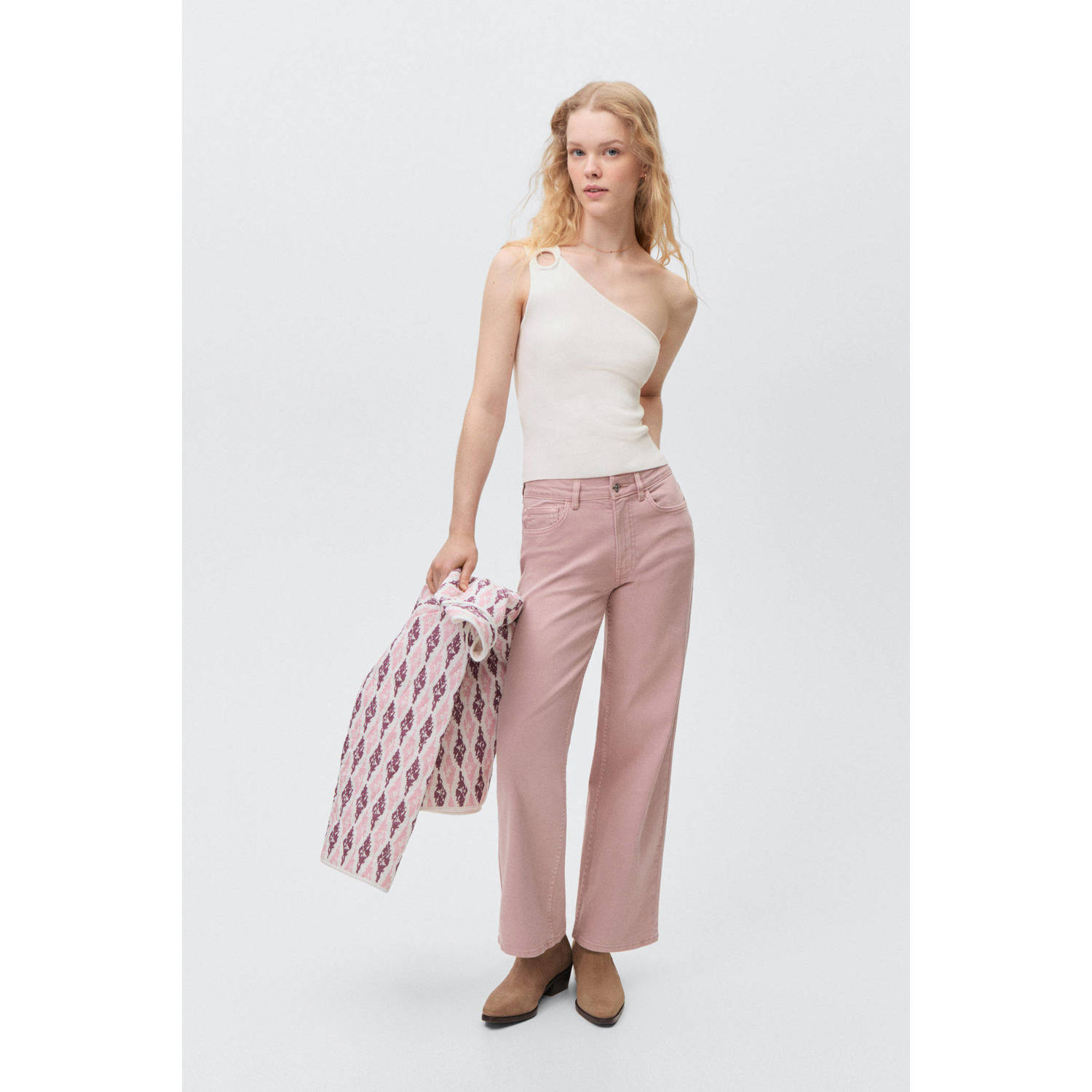 MANGO TEEN one shoulder top wit rib gebreid