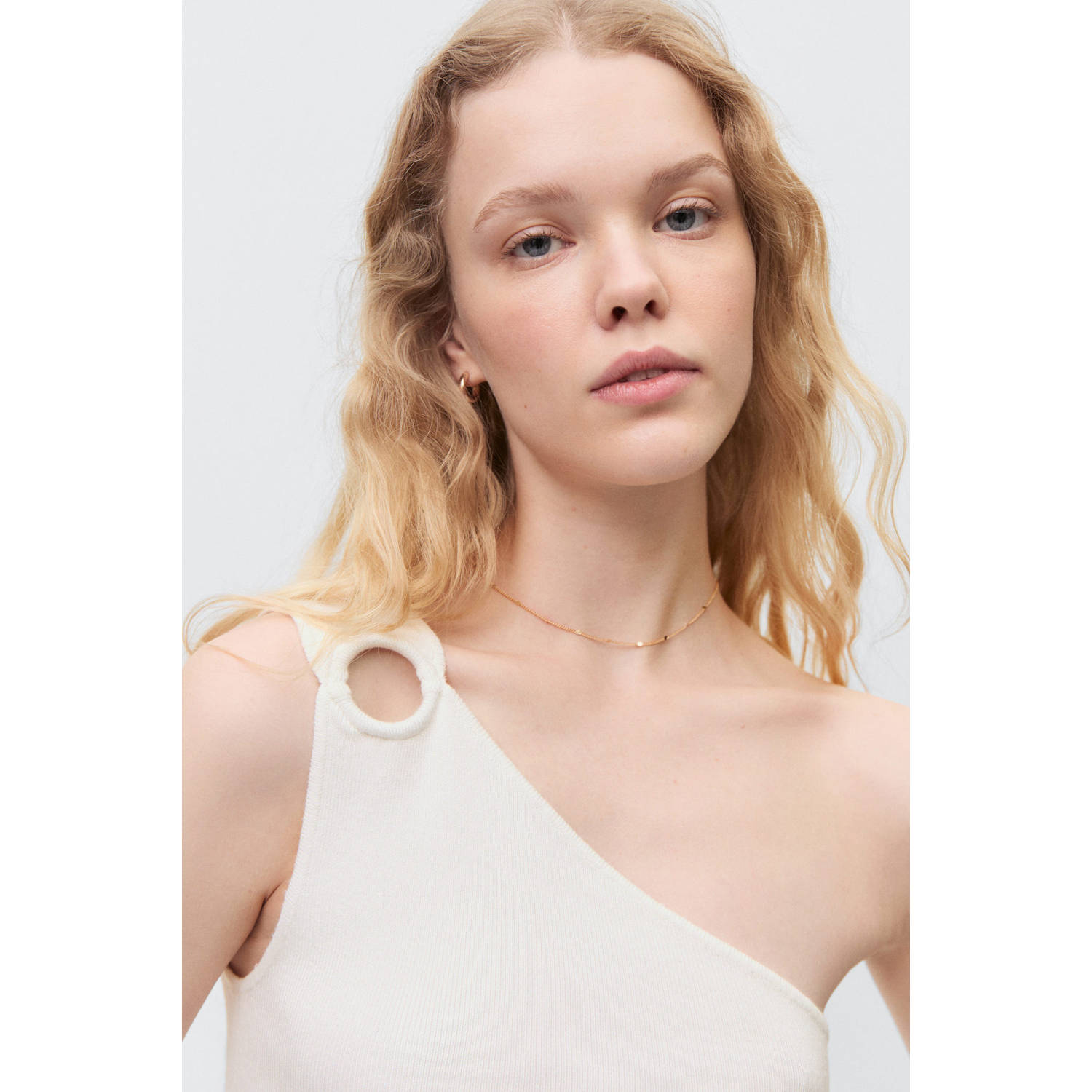 MANGO TEEN one shoulder top wit rib gebreid