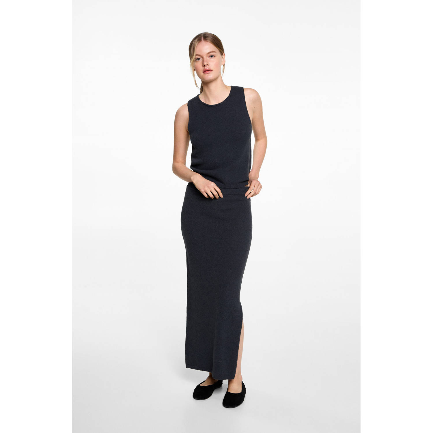 MANGO TEEN maxi rok fijn gebreid marine
