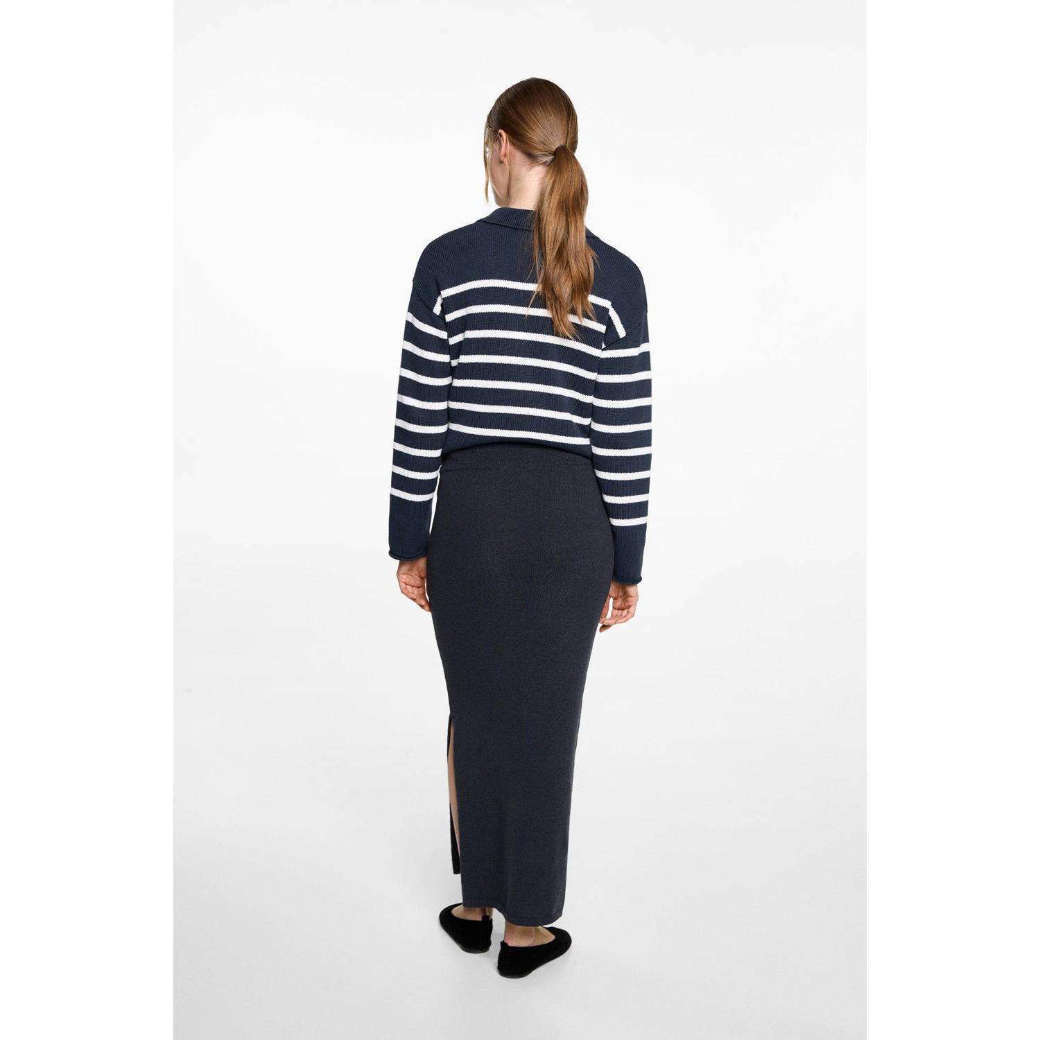 MANGO TEEN maxi rok fijn gebreid marine