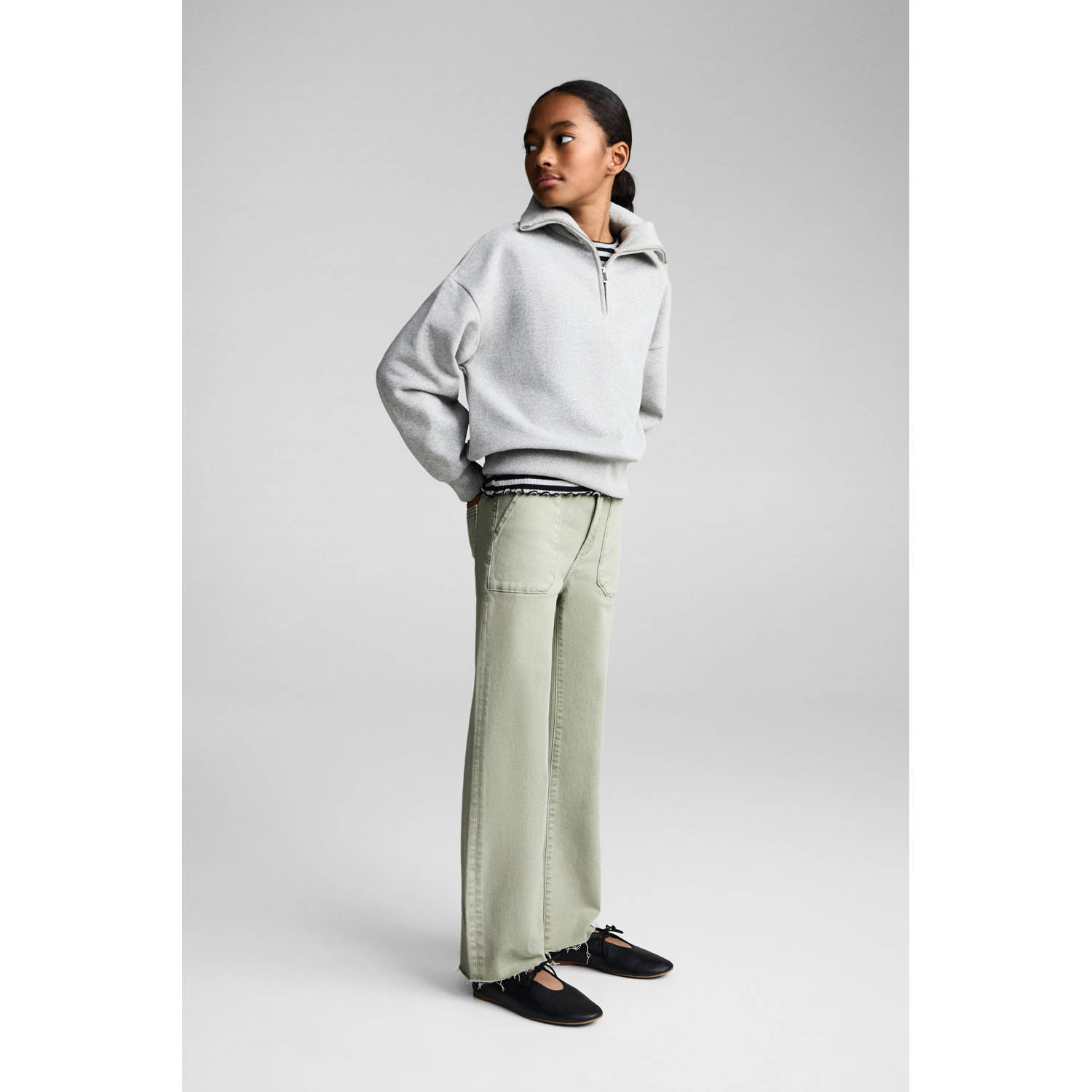 Mango Kids wide leg jeans lichtgroen