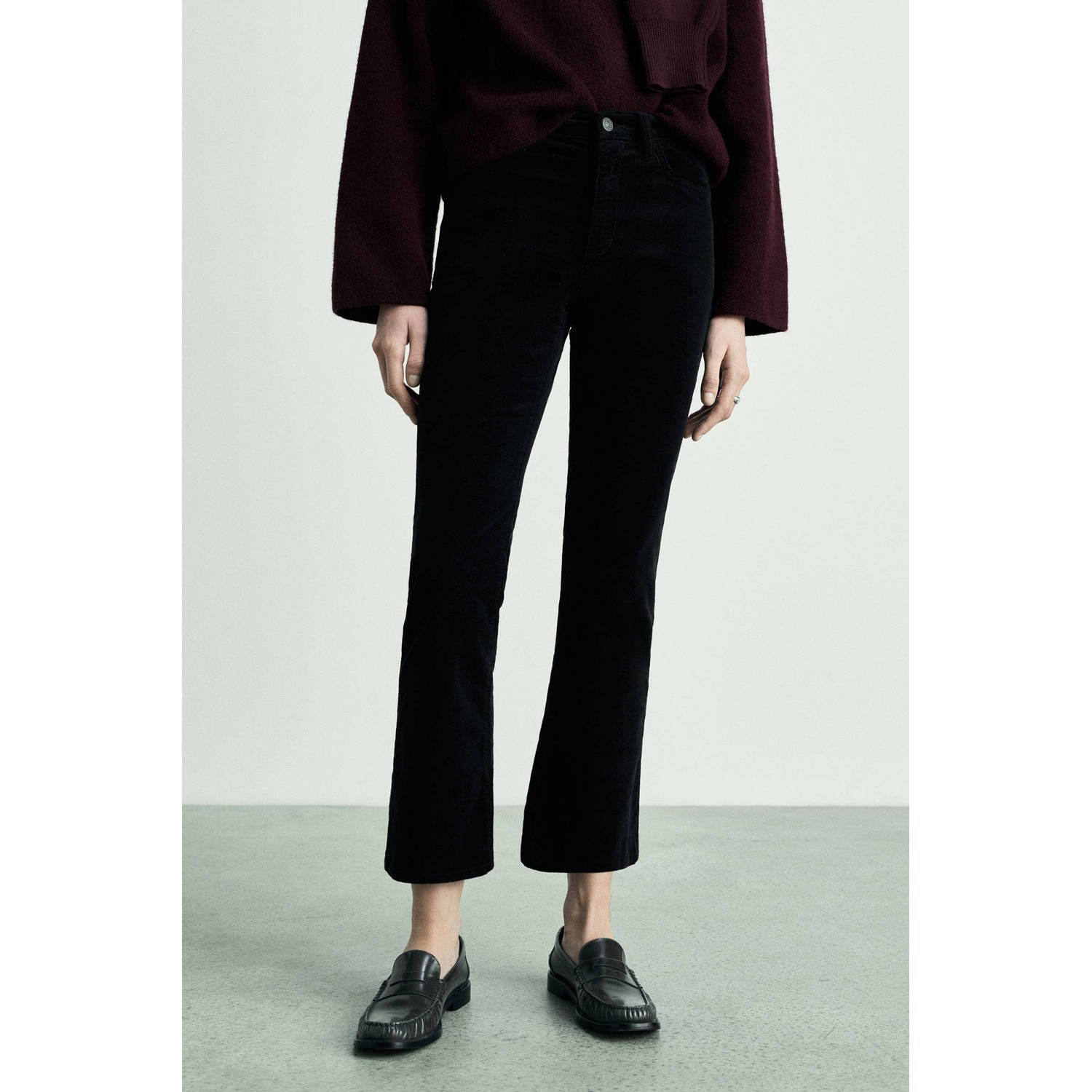 Mango flared regular waist broek antraciet