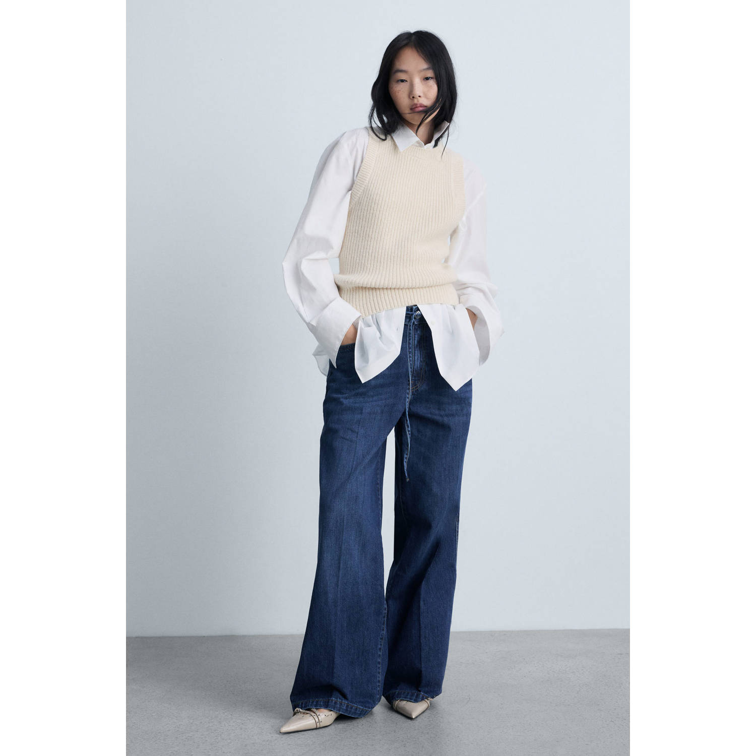 Mango wide leg jeans dark blue denim