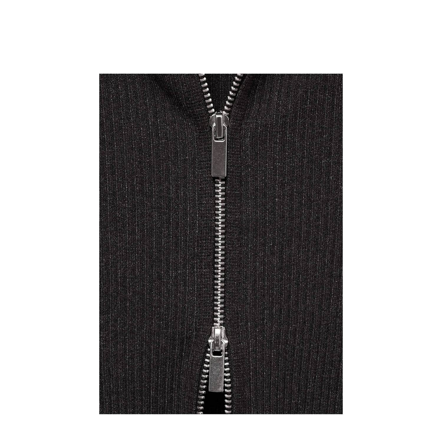 Mango vest antraciet rib gebreid