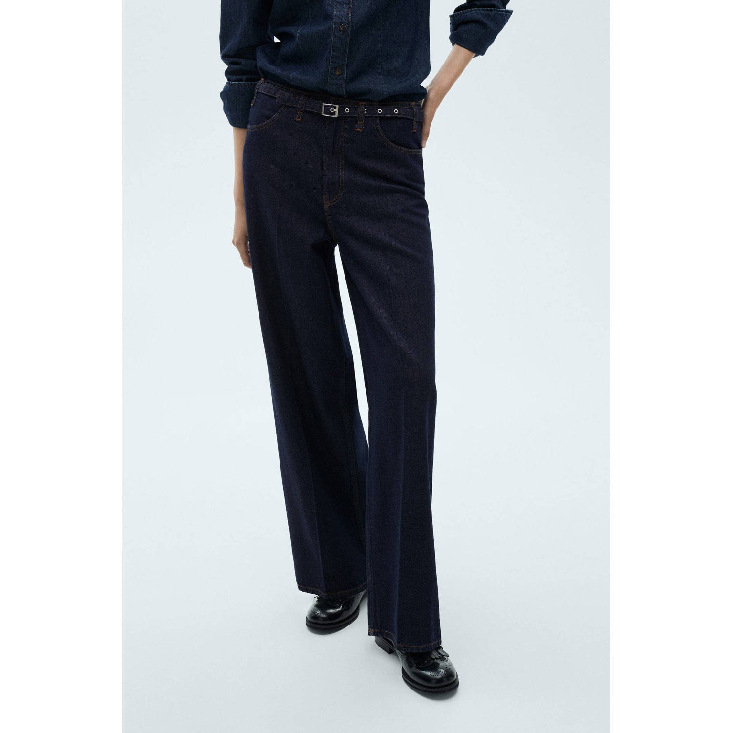 Mango regular waist wide leg jeans dark blue denim