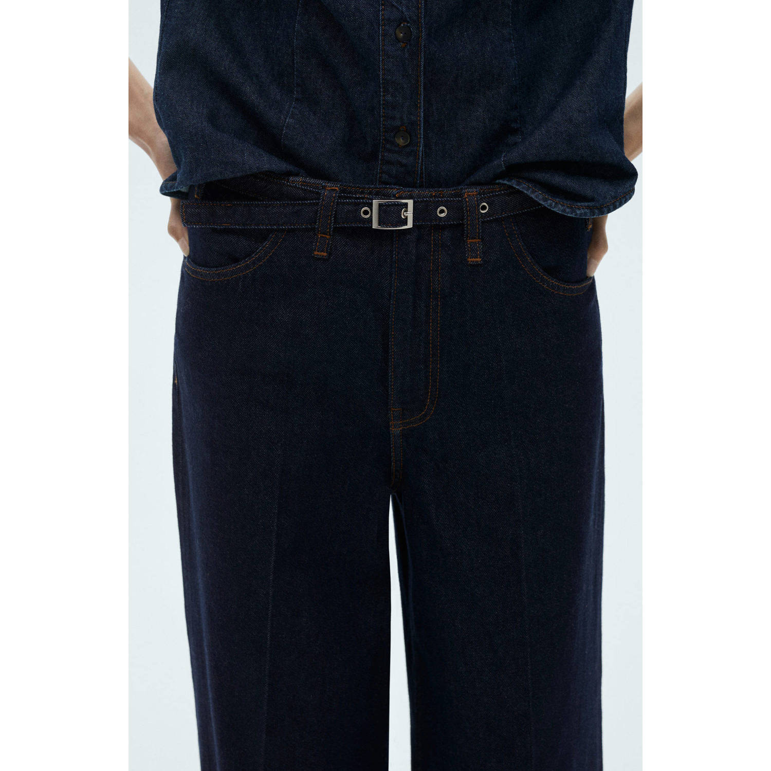 Mango regular waist wide leg jeans dark blue denim