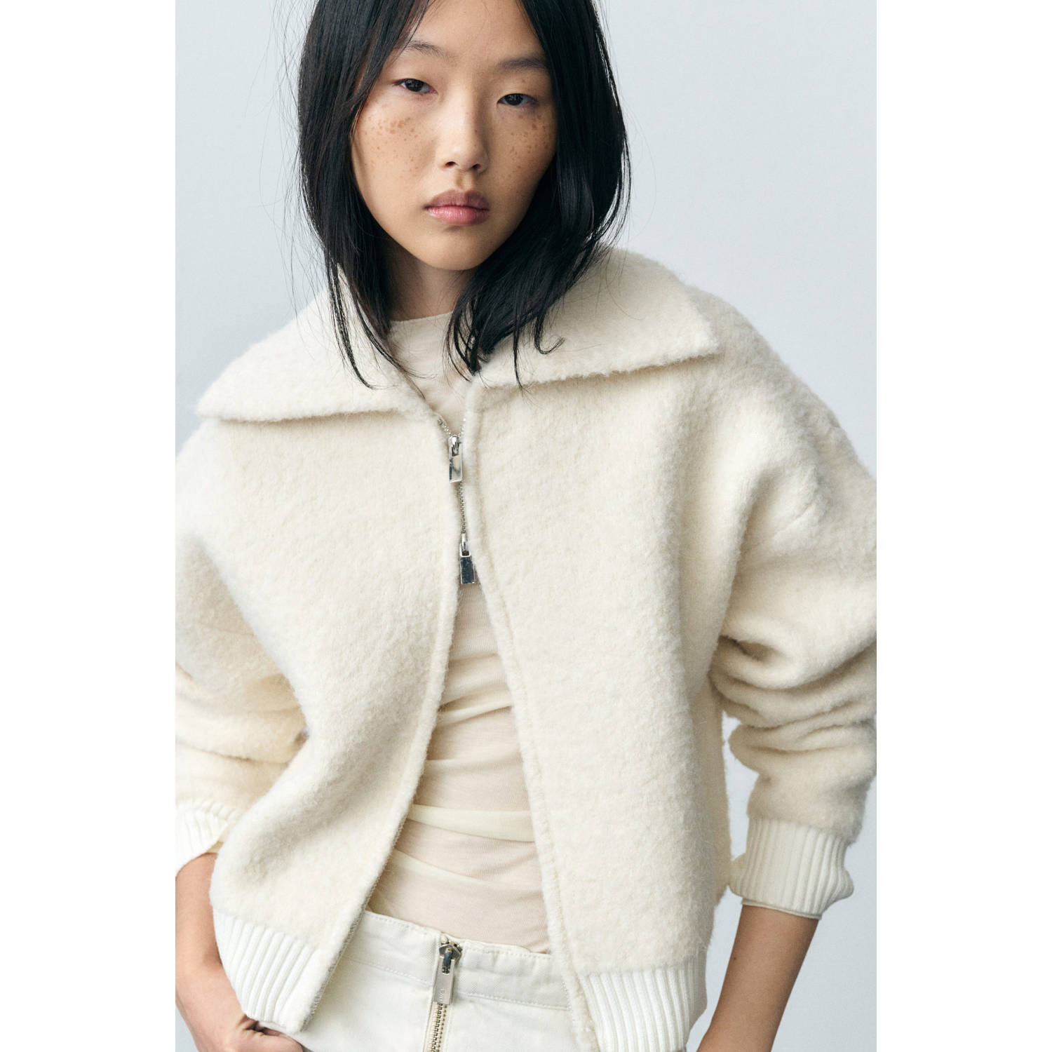 Mango boucle vest ecru
