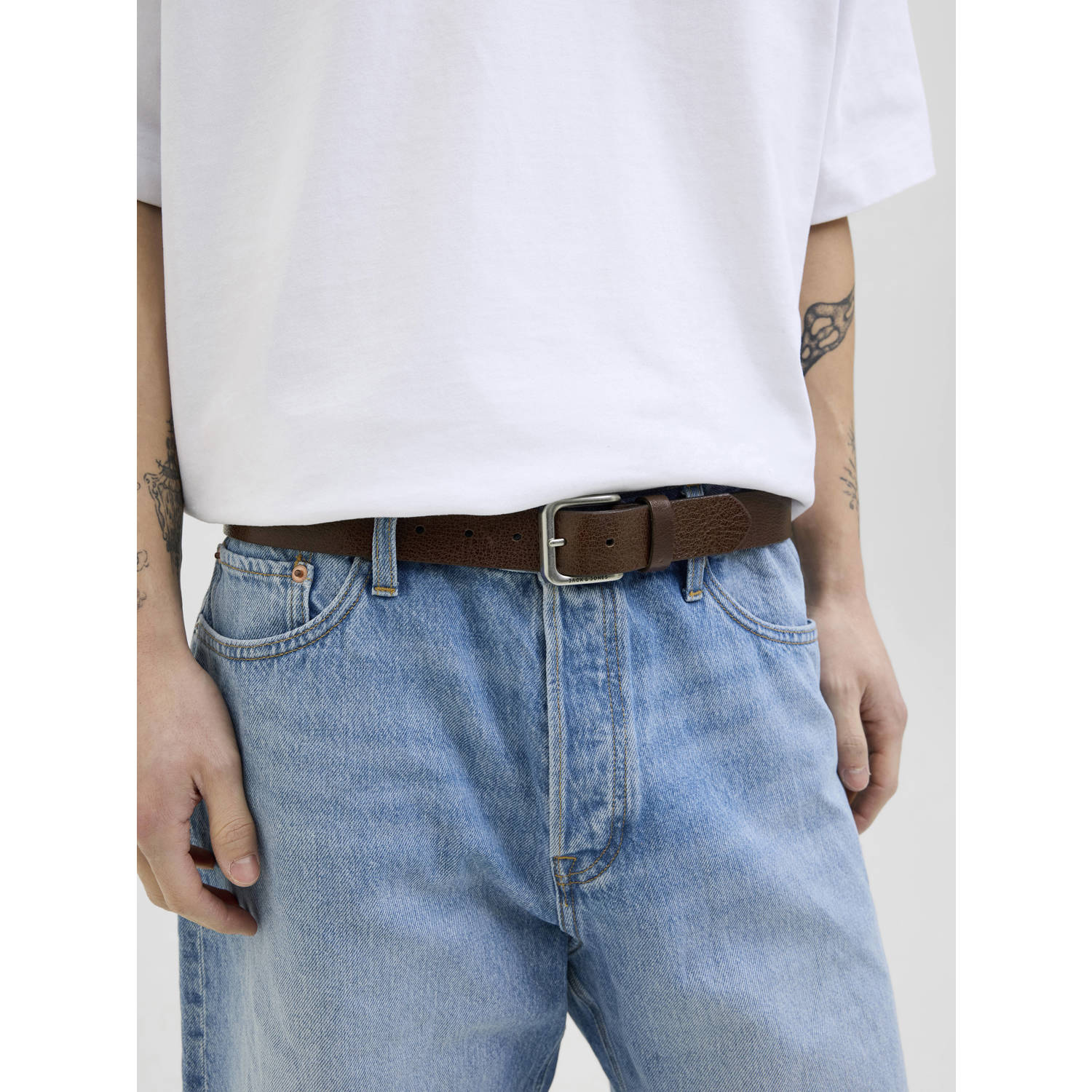 JACK & JONES leren riem JACRAVE donkerbruin