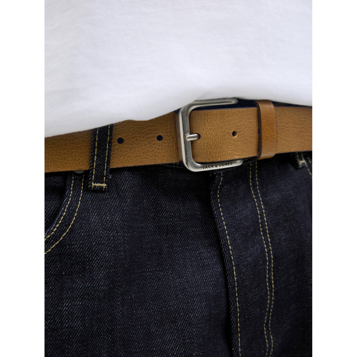 JACK & JONES leren riem JACRAVE cognac