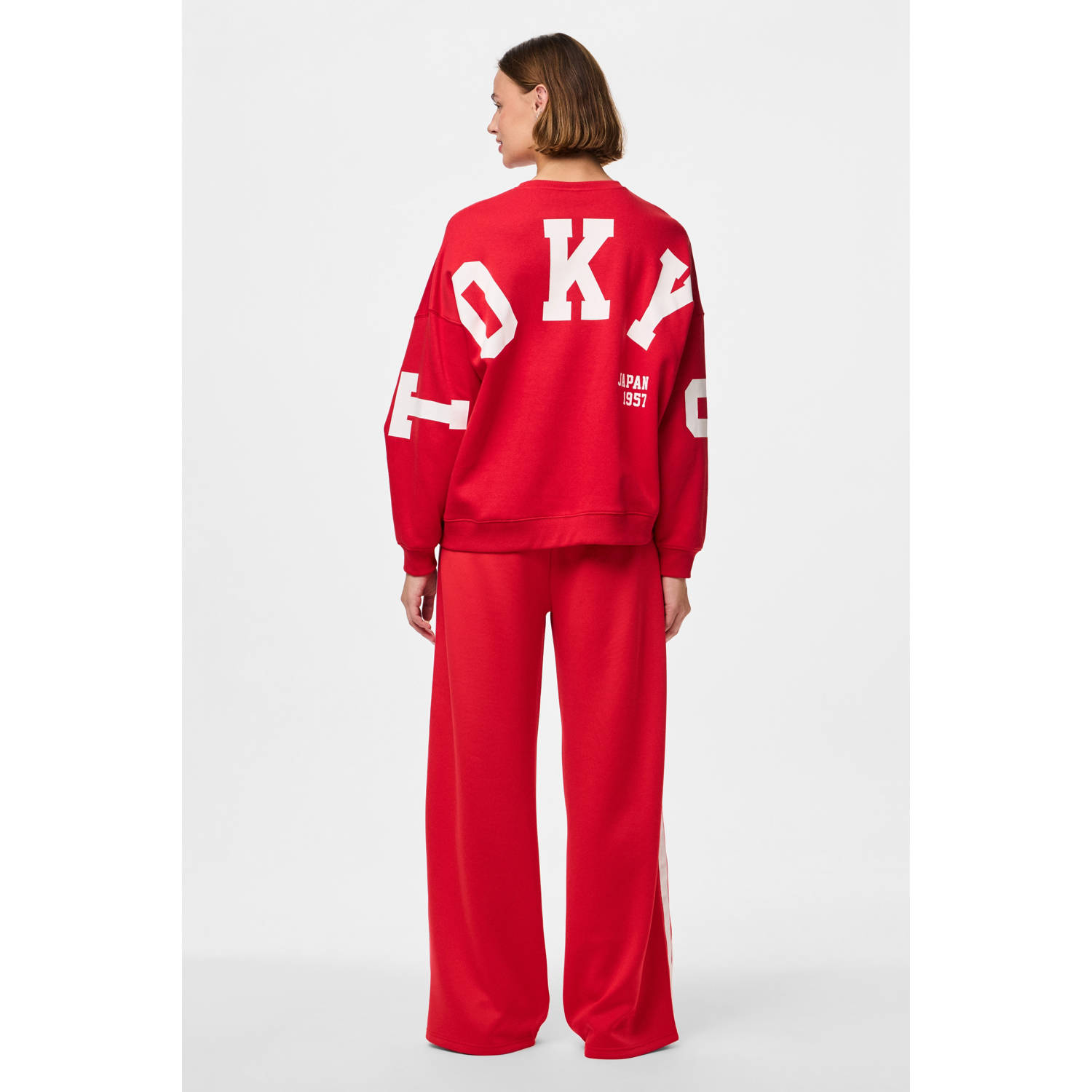 PIECES wide leg regular waist broek rood