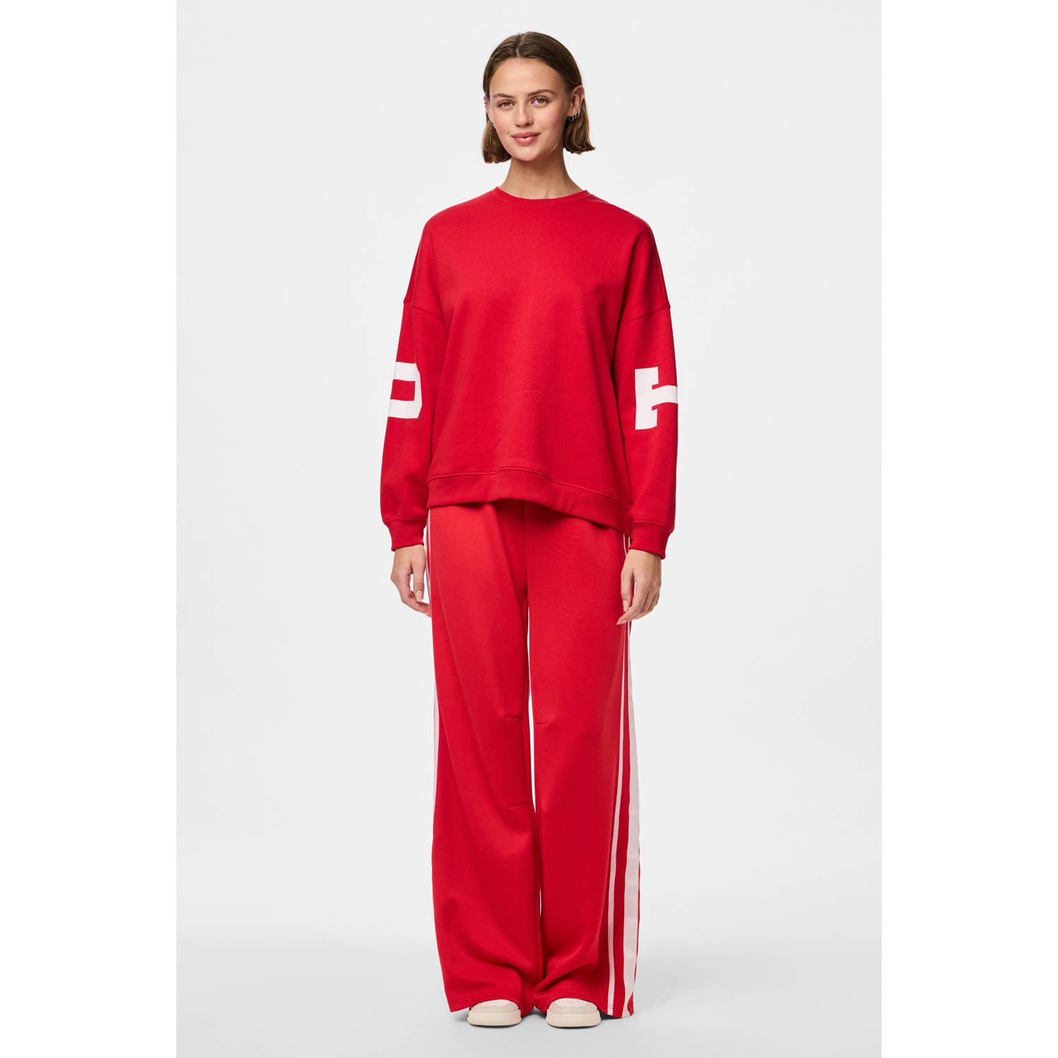 PIECES wide leg regular waist broek rood