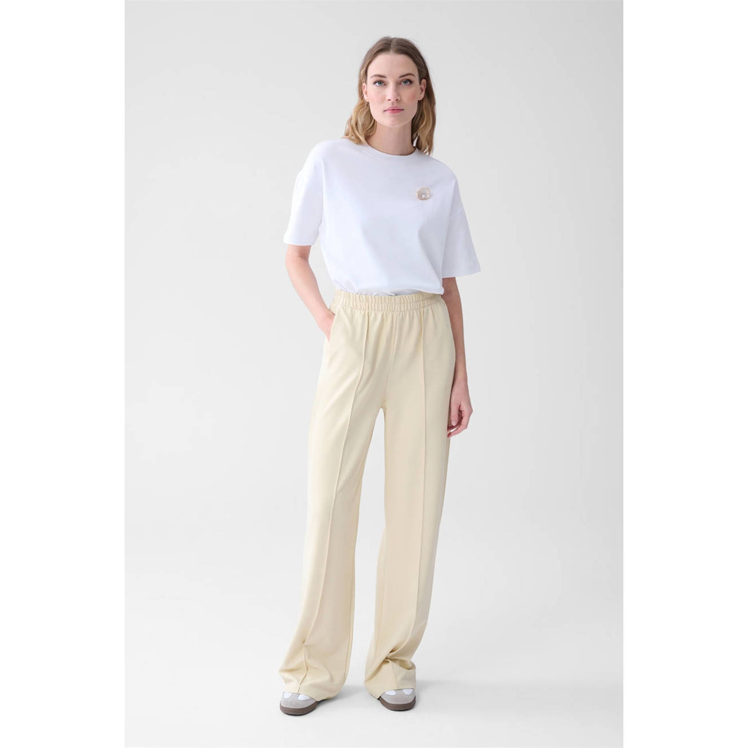 Shoeby wide leg regular waist casual broek beige
