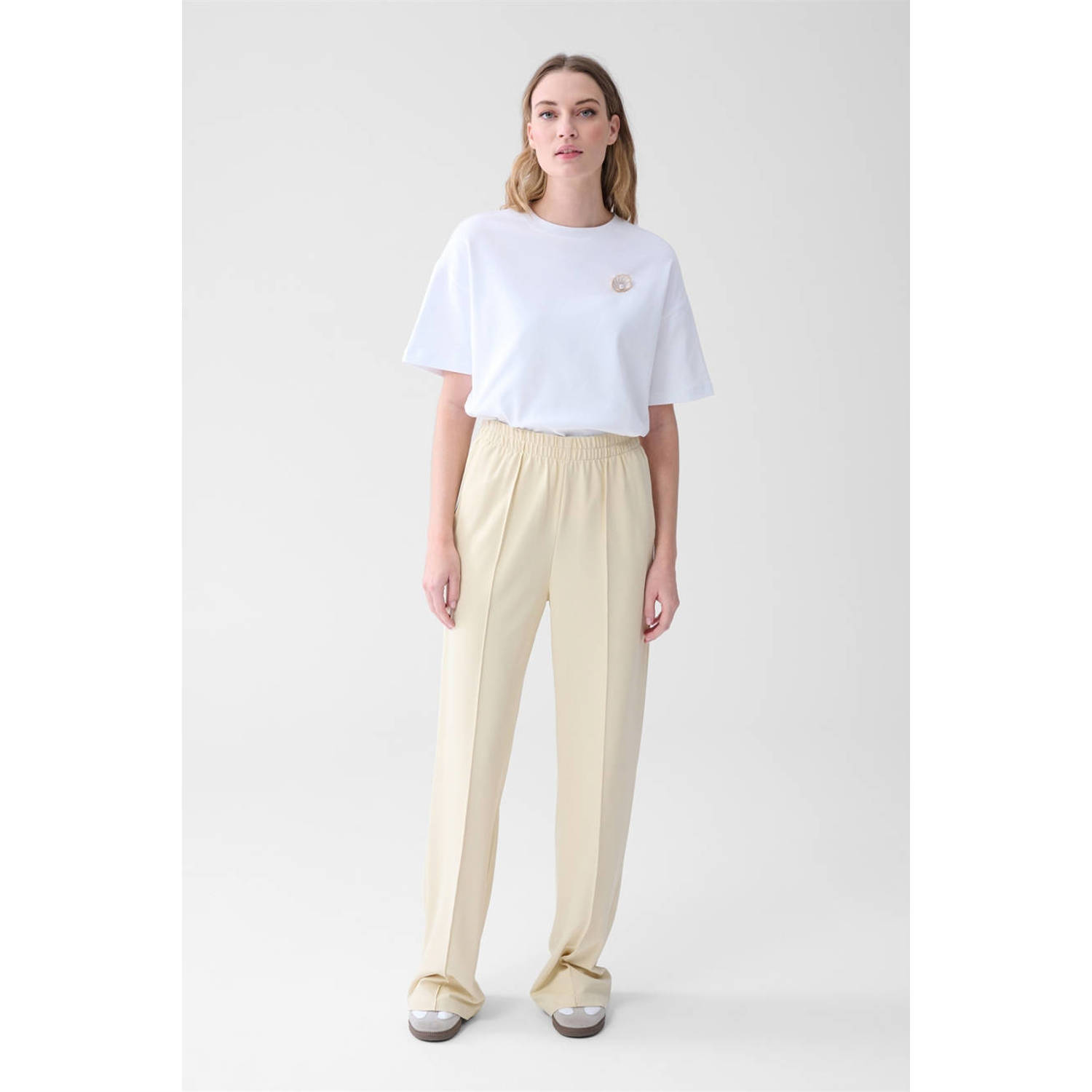Shoeby wide leg regular waist casual broek beige