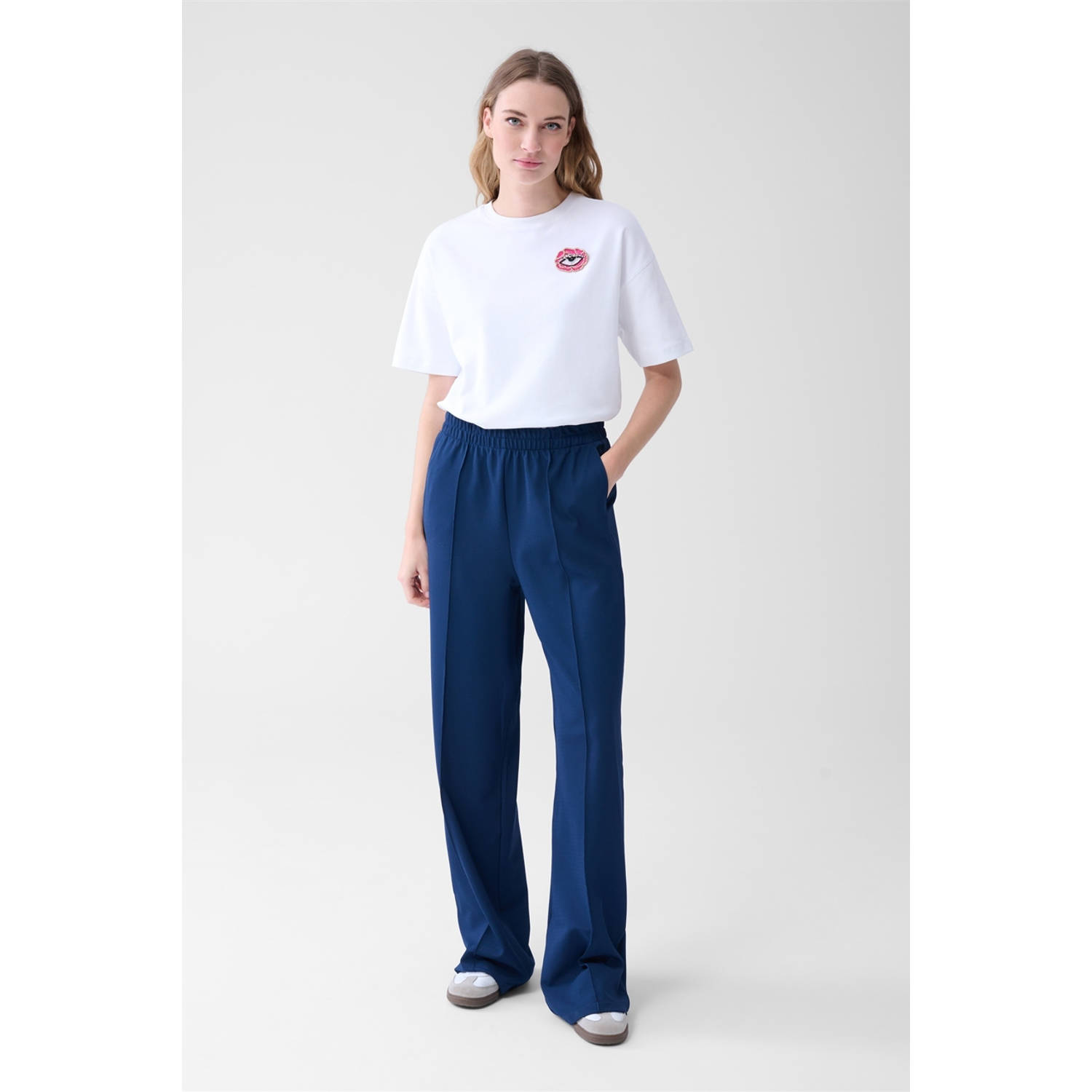 Shoeby wide leg regular waist casual broek donkerblauw