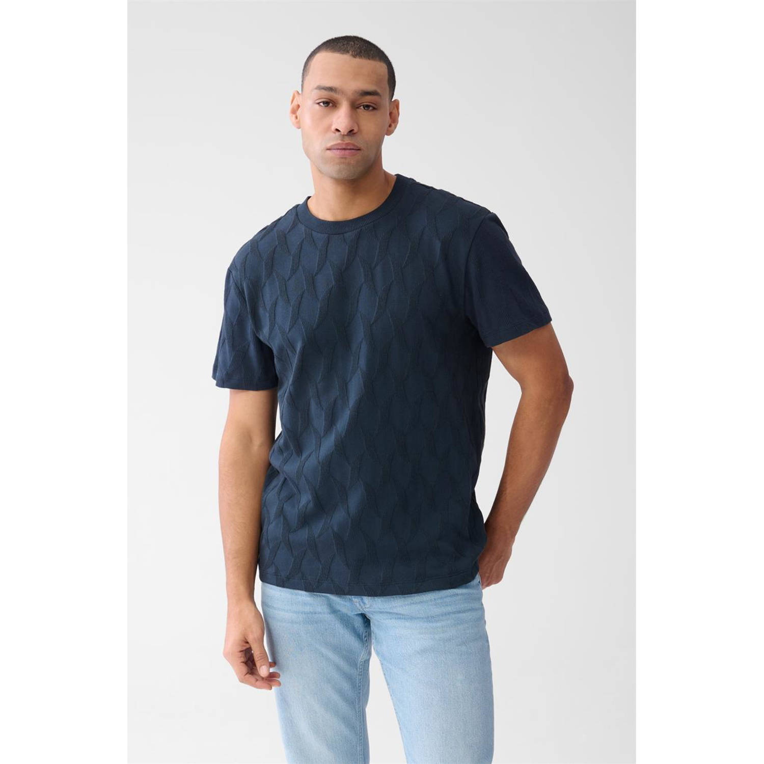 Shoeby T-shirt met textuur donkerblauw