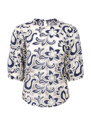 blousetop donkerblauw broderie
