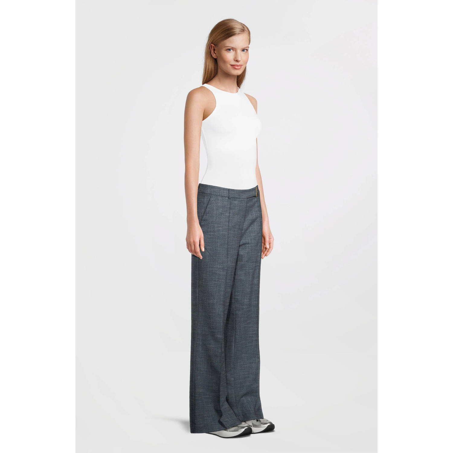 Aaiko flared high waist pantalon donkerblauw