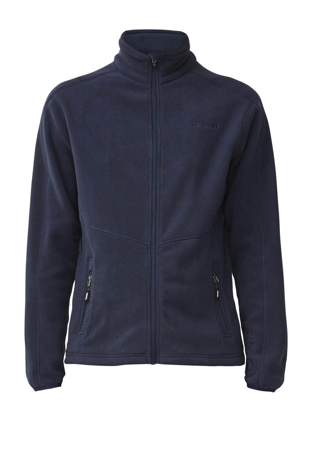 Donkerblauwe heren Tenson fleece outdoor vest Miracle met effen, lange mouwen, opstaande kraag en ritssluiting