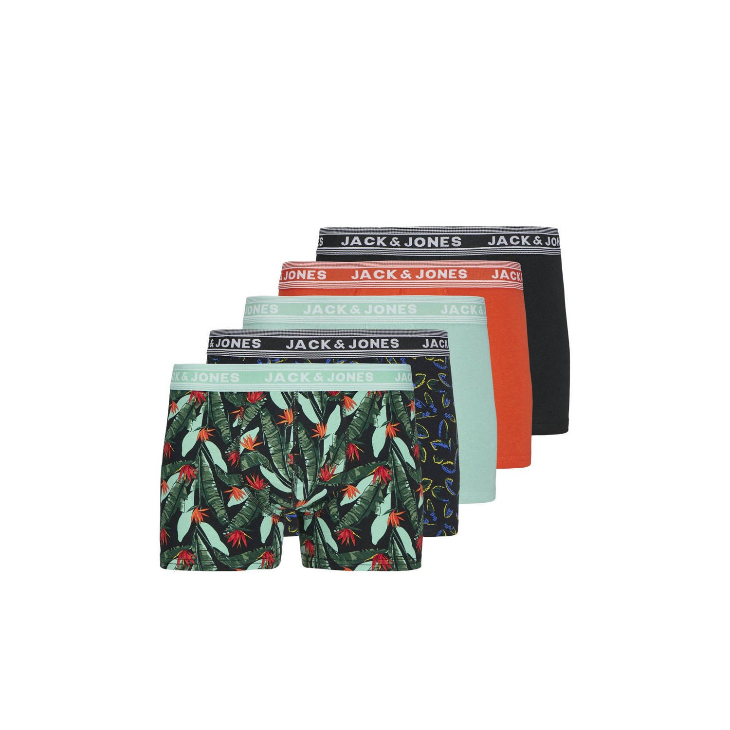 Jack & jones Boxershort met elastische band met label in een set van 5 stuks model 'WEST LEAF'