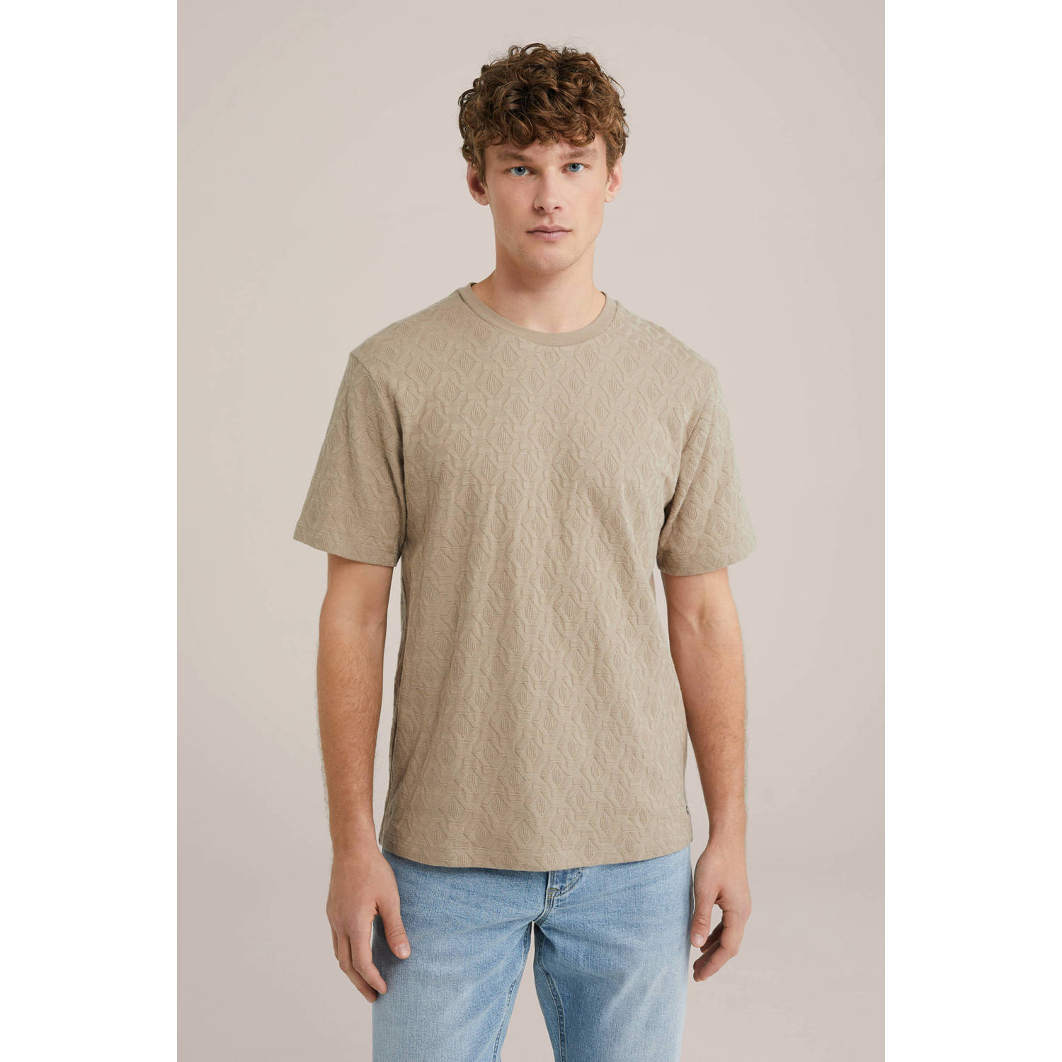 WE Fashion T-shirt met ingebreid patroon lichtbruin