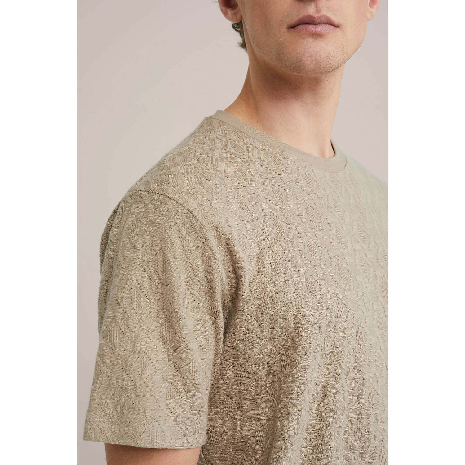 WE Fashion T-shirt met ingebreid patroon lichtbruin