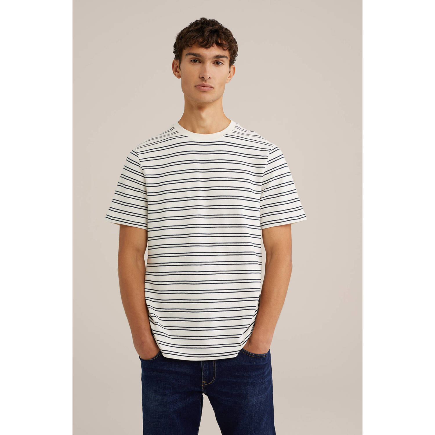 WE Fashion T-shirt gestreept ecru