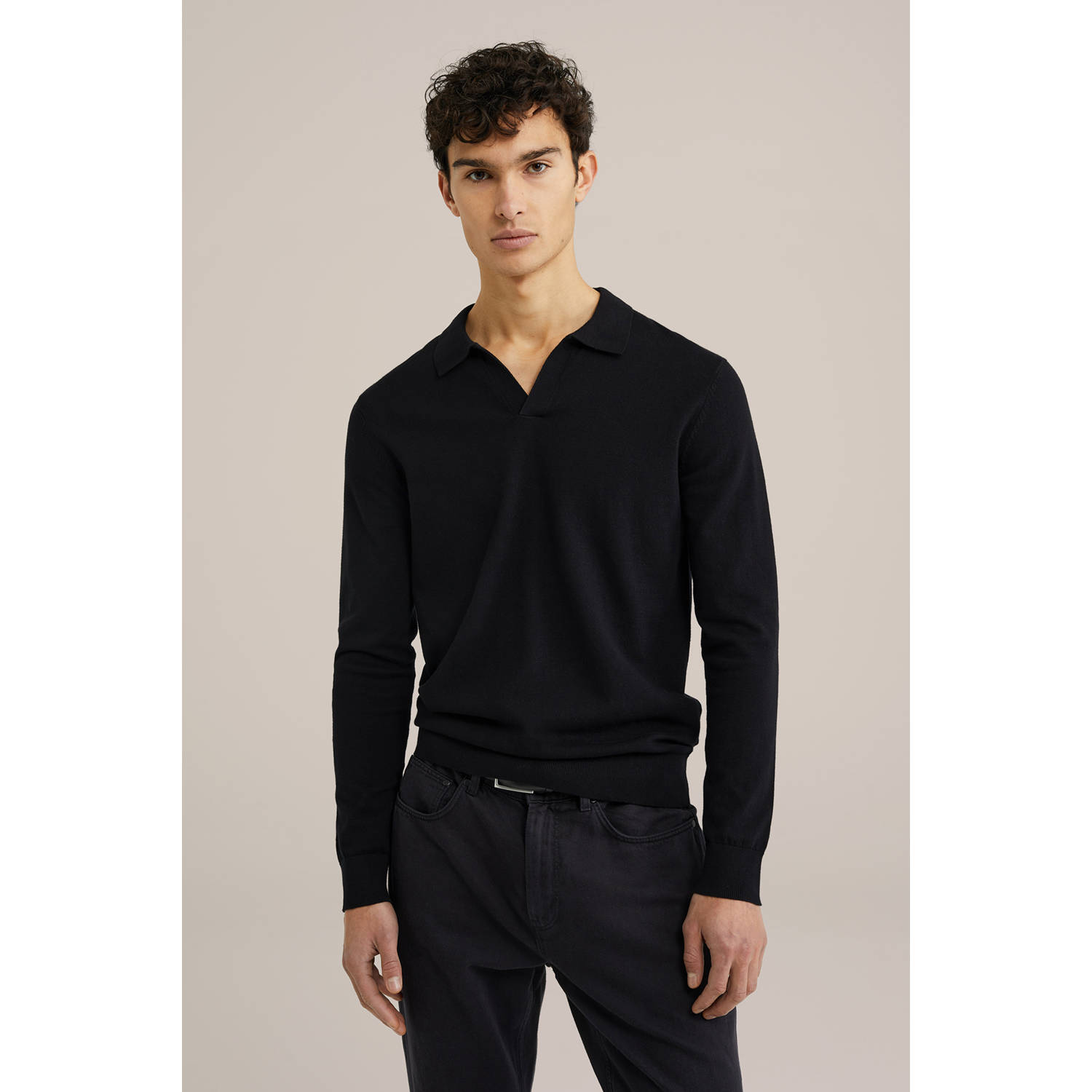 WE Fashion polo fijn gebreid zwart