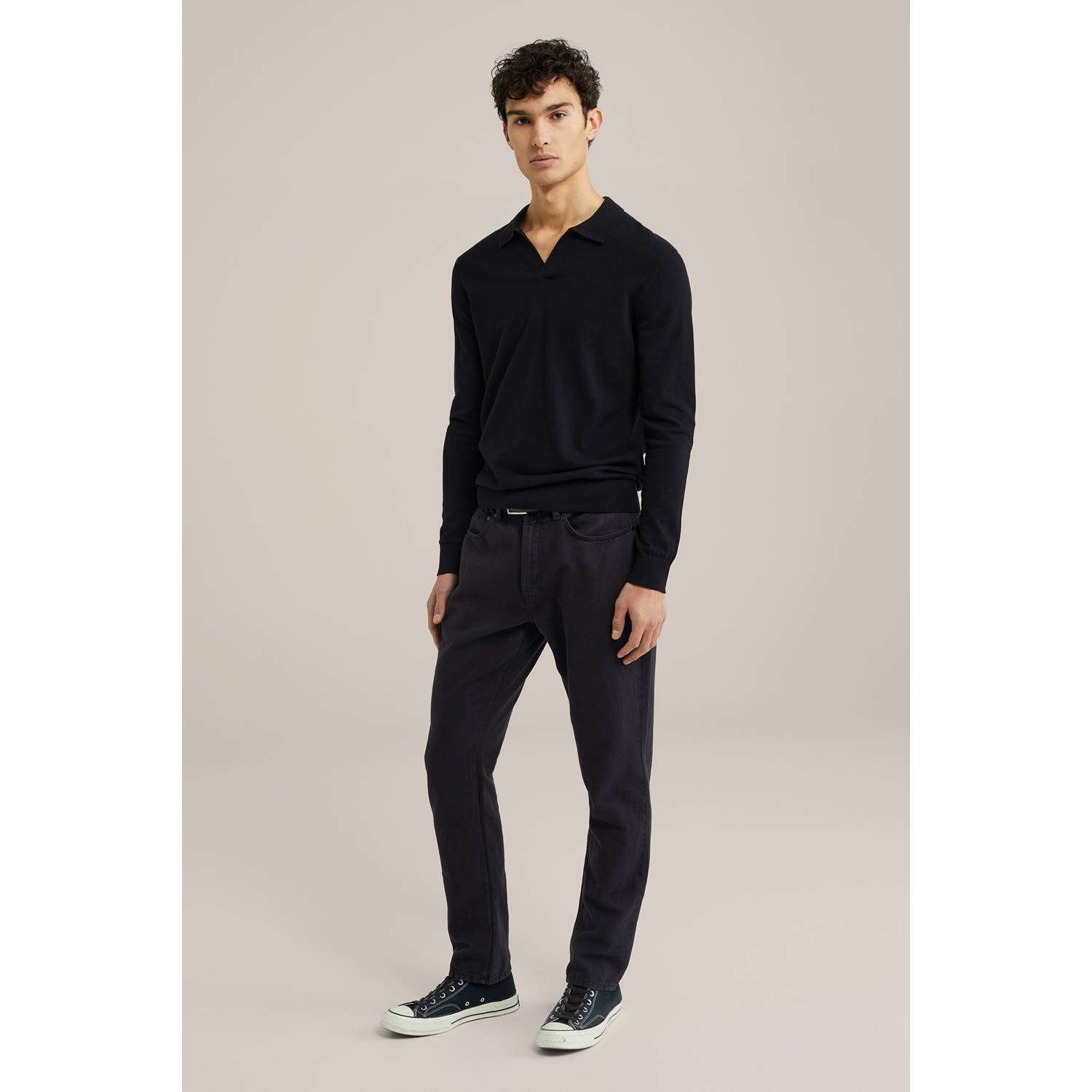 WE Fashion polo fijn gebreid zwart