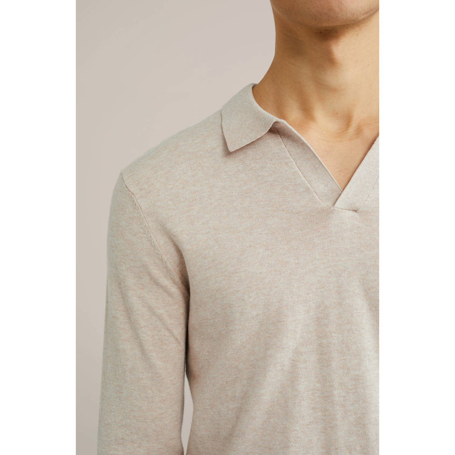 WE Fashion polo fijn gebreid beige