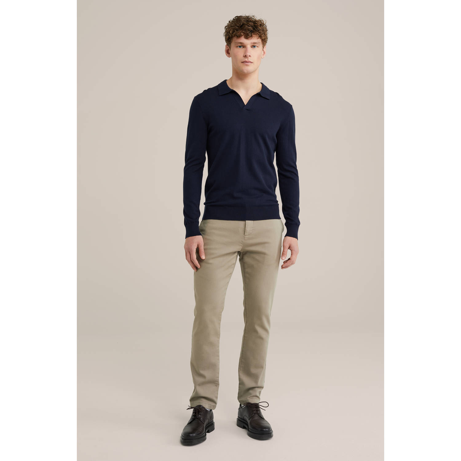 WE Fashion polo fijn gebreid donkerblauw
