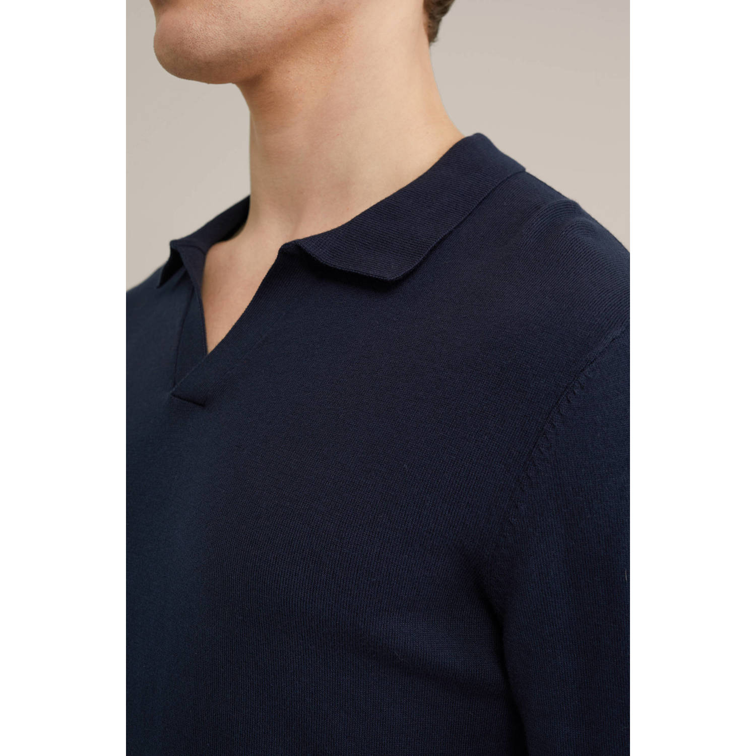 WE Fashion polo fijn gebreid donkerblauw