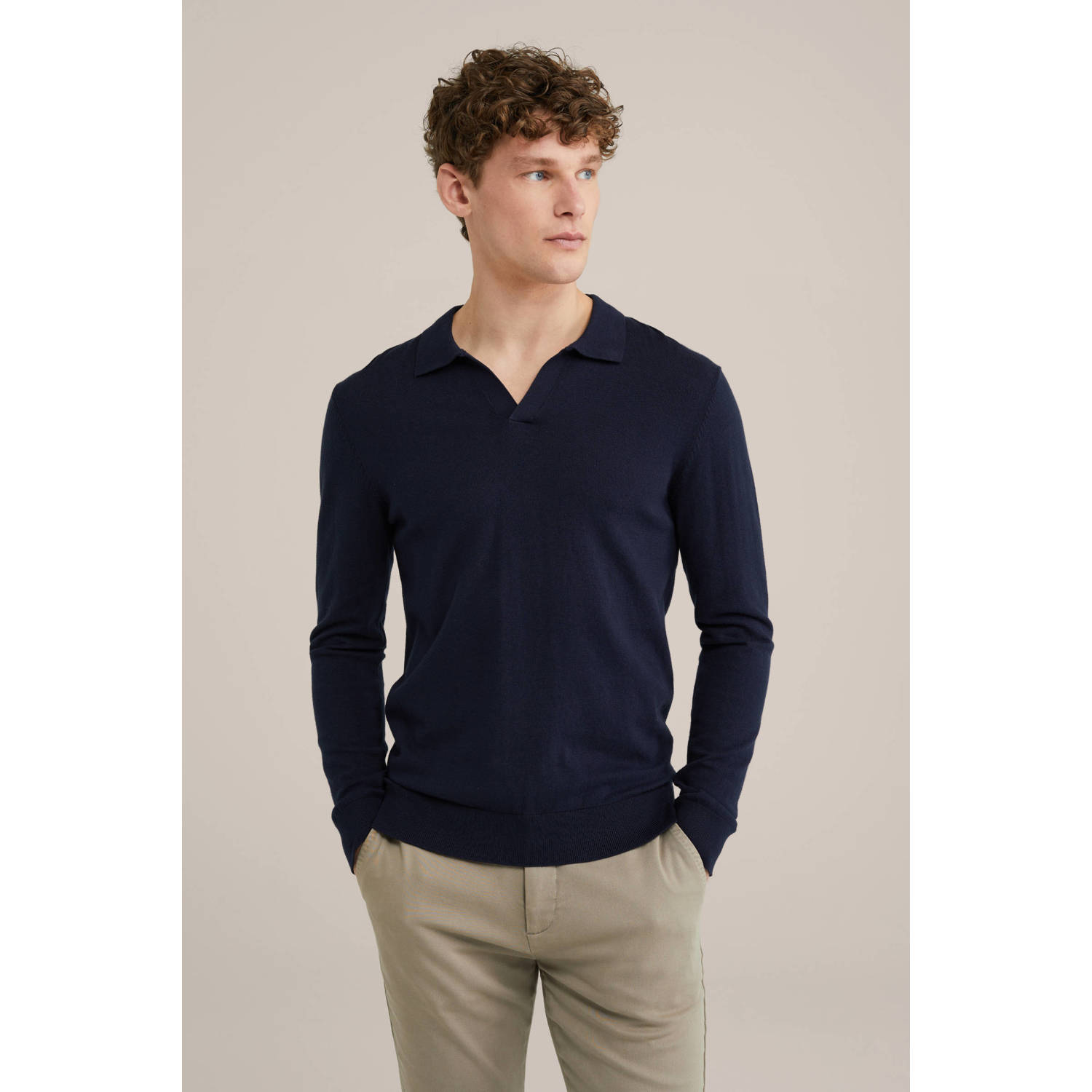 WE Fashion polo fijn gebreid donkerblauw