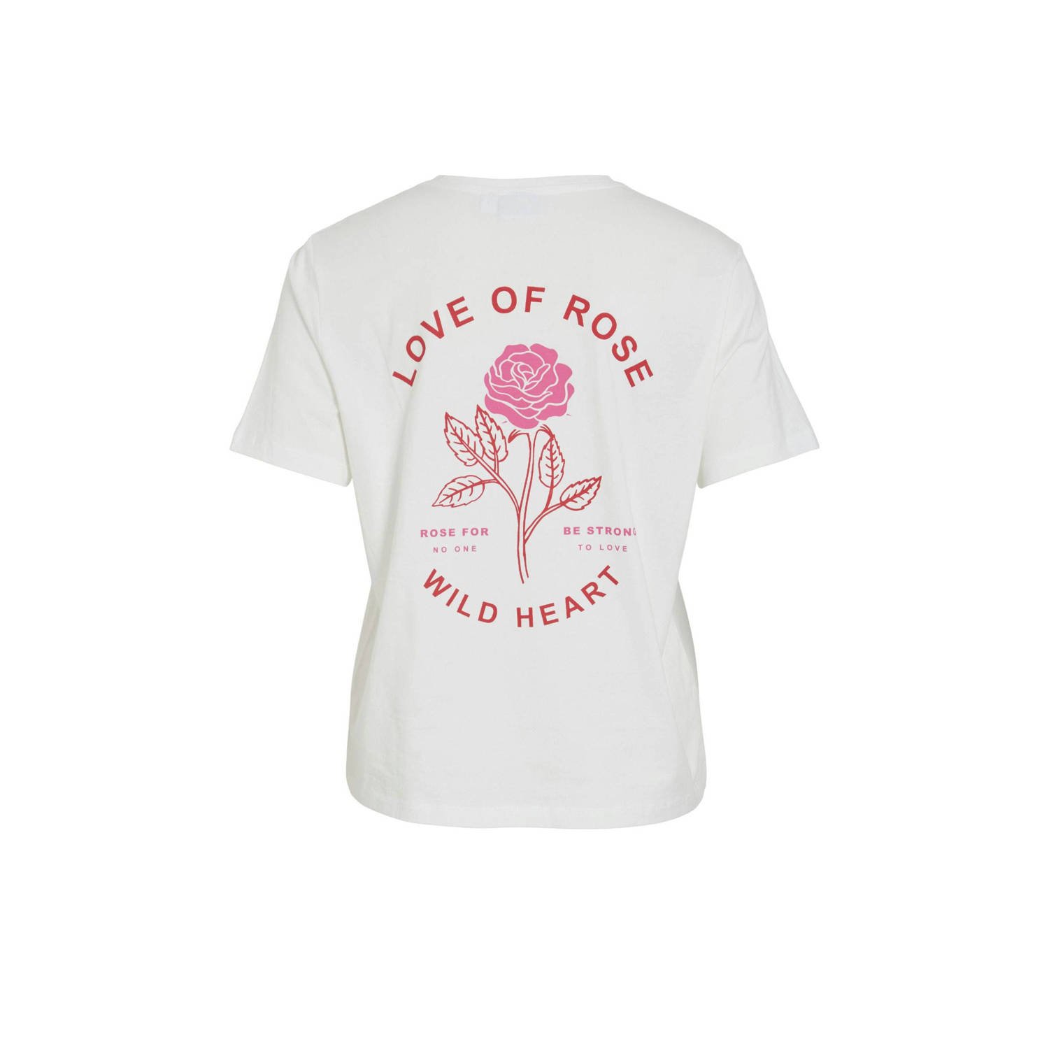 VILA T-shirt met backprint wit roze