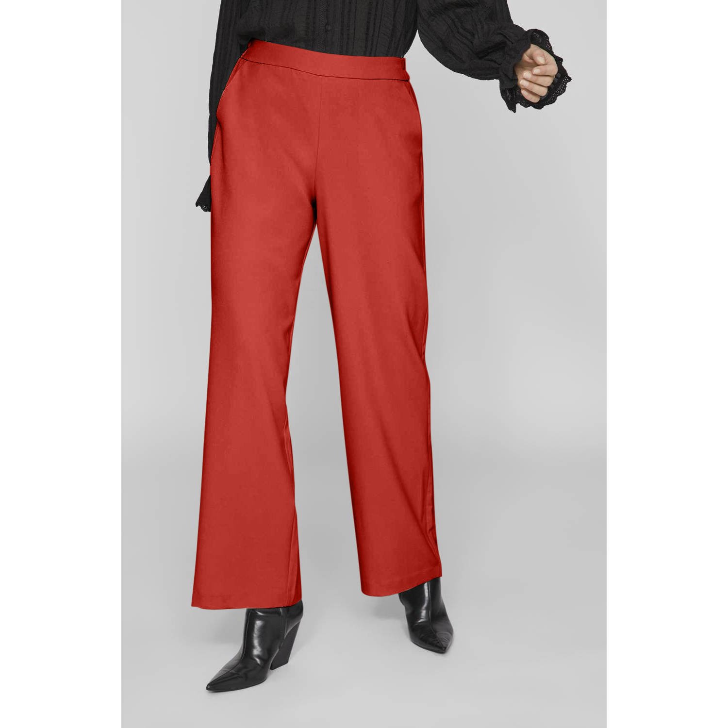 VILA regular high waist casual broek rood