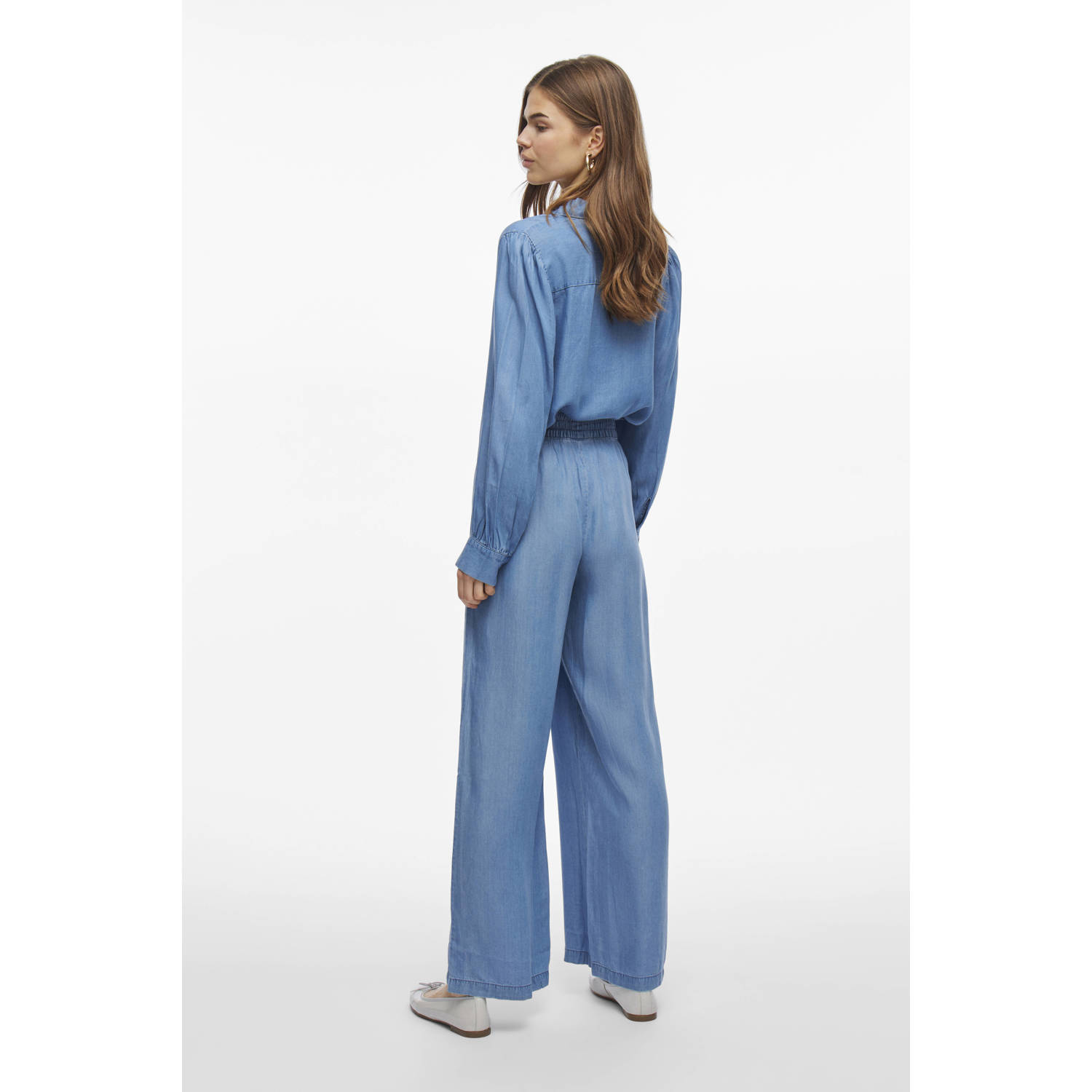 VILA wide leg high waist broek medium blue denim