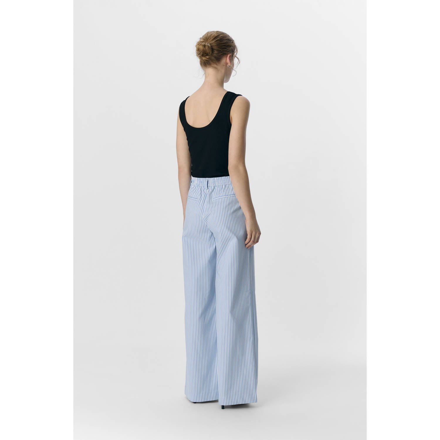 OBJECT wide leg regular waist pantalon lichtblauw wit