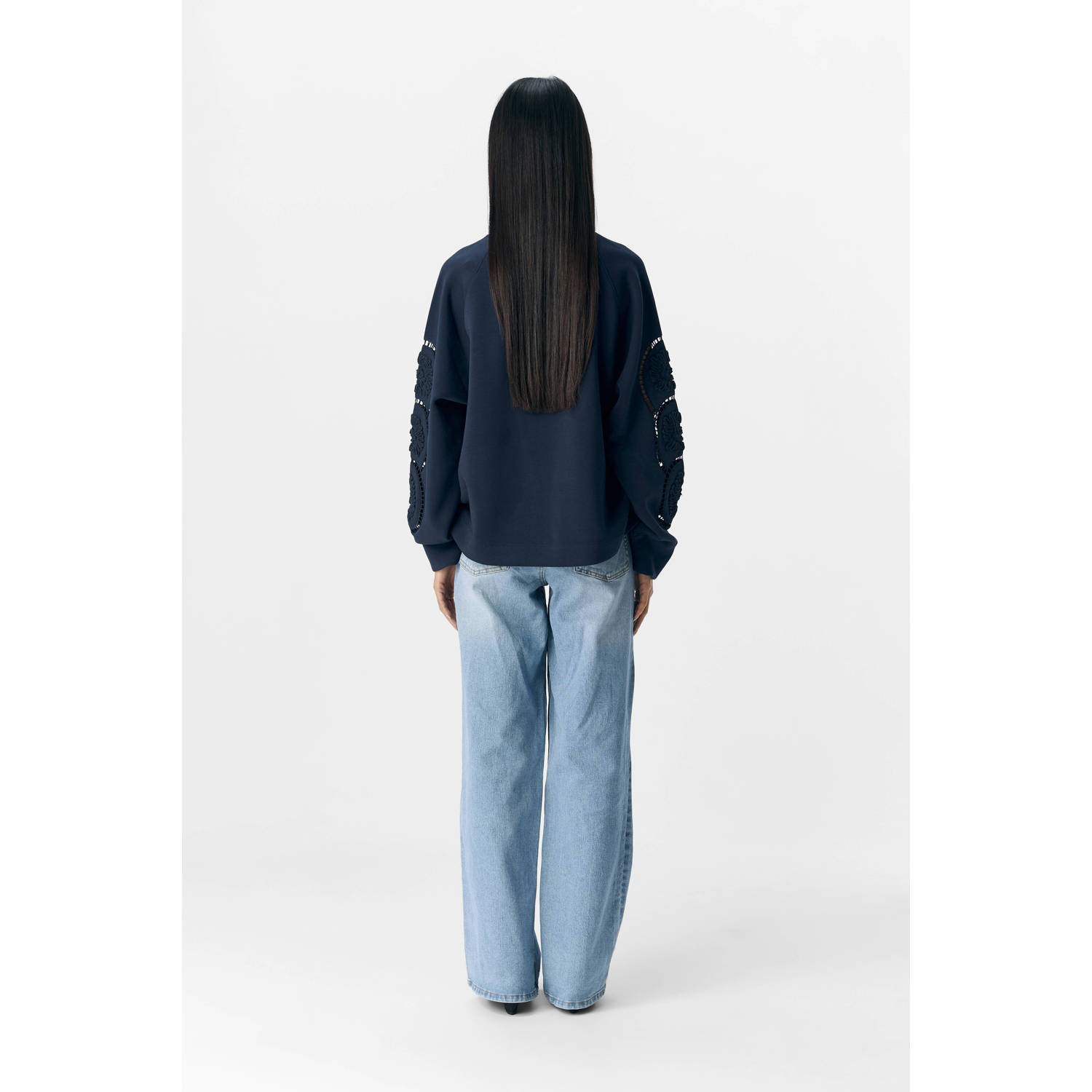 OBJECT trui blauw broderie