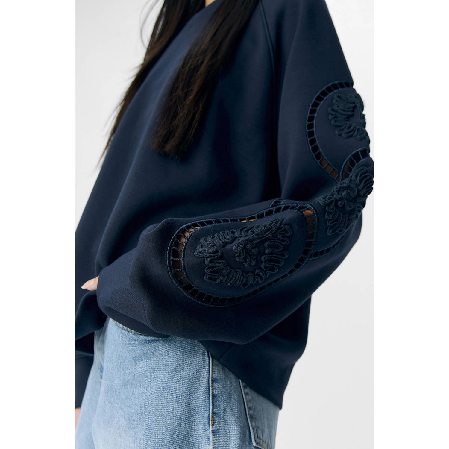 OBJECT trui blauw broderie