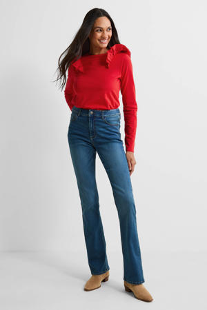 high waist flared jeans 70s blauw