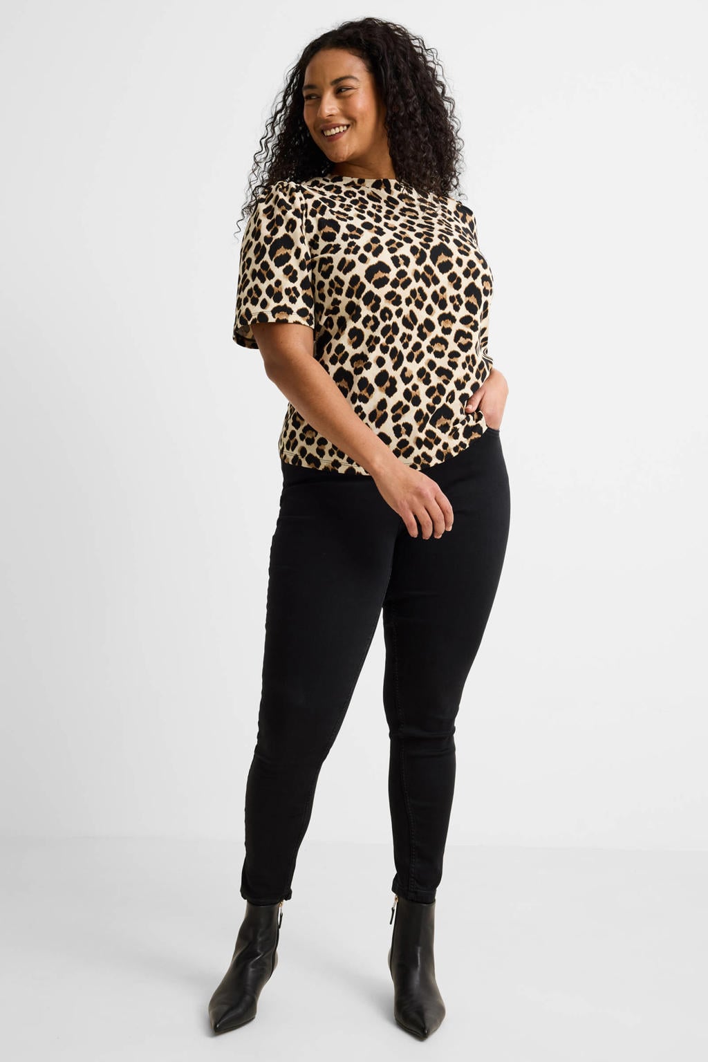 Black denim dames GREAT LOOKS high rise skinny jeans van stretchdenim met effen