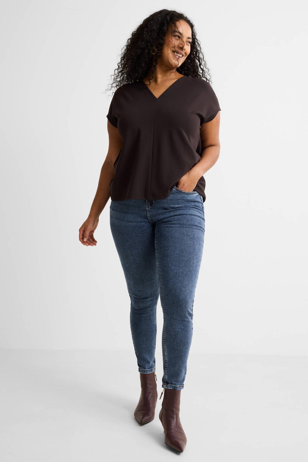 Medium blue denim dames GREAT LOOKS high rise skinny jeans van stretchdenim met effen
