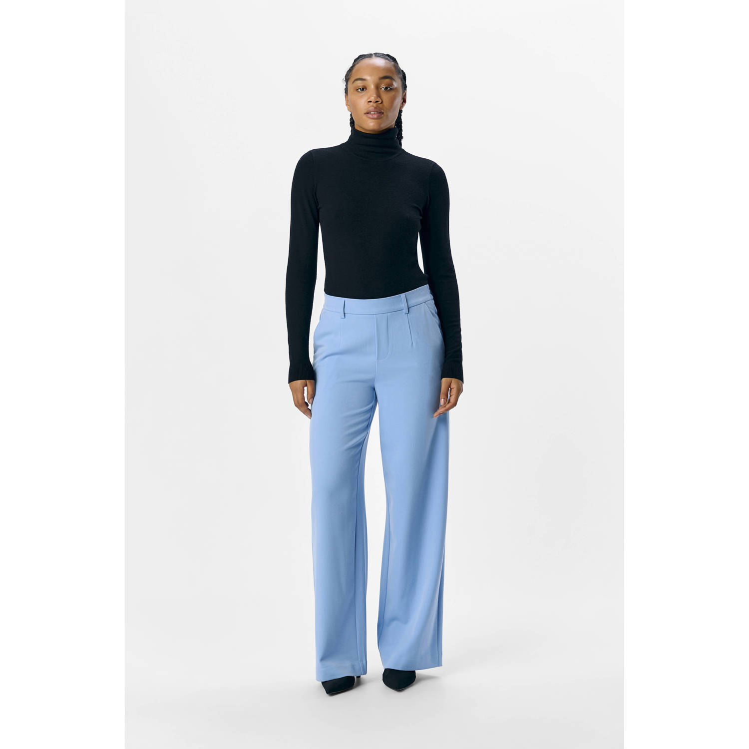 OBJECT wide leg regular waist pantalon blauw