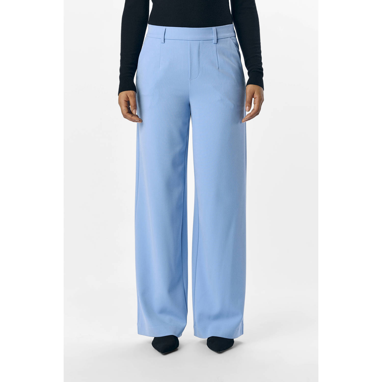 OBJECT wide leg regular waist pantalon blauw